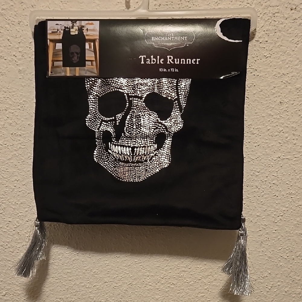 Black and Silver Skull Velvety Table Runner 13 In X 72 In